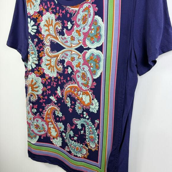 Anthropologie Maeve Maddie Blue Paisley Floral Striped Top Medium Layered Boho - Picture 8 of 14